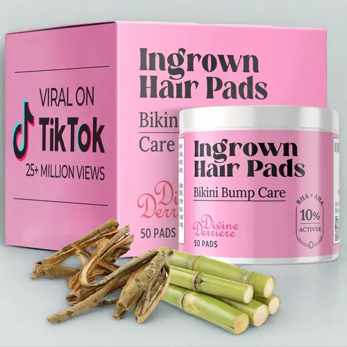 Divine Derriere BEST Ingrown Hair Pads with BHA + AHA -  Ingrown Hair Solution & Bikini Bump Eliminator, Exfoliate to Tend Skin Post Hair Removal, Shaving & Waxing for PFB Razor Bumps, Razor Burns - Ingrown Serum Body Care,  Bikini Bump Care