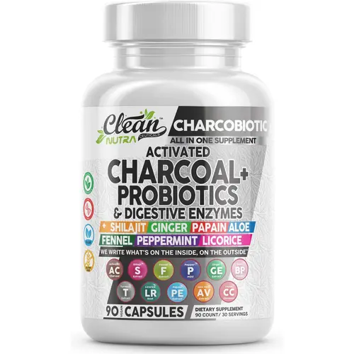 Clean Nutra Activated Charcoal Probiotics & Digestive Enzymes with Shilajit, Ginger, Papain, Aloe, Fennel & More for Digestive Health Supplement Capsules – CharcoBiotic