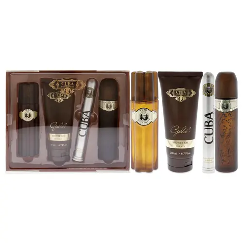 Cuba Gold by Cuba for Men - 4 Pc Gift Set 3.3oz EDT Spray, 1.17oz EDT Spray, 3.3oz After Shave, 6.7oz Fragrance Cologne