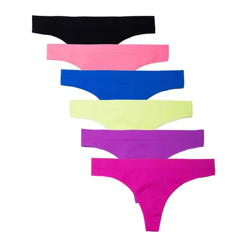 Kalon Women's 6-Pack Seamless Basics Panties, Fashion Thigh-Hugging Knit Underwear, Soft Stretchy Nylon Spandex for All-Day Work Comfort, Elastic Design