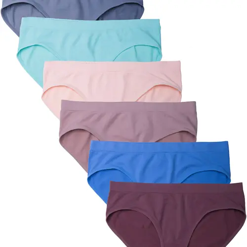 Kalon Women's 6-Pack Seamless Hipster Briefs - XS-4XL, 3X Incl, Preppy, Comfy Stretchy Plain Nylon Spandex Knit Undies, Soft Minimalist Seamless Edge Underwear for Women