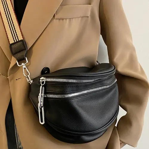 Women's Fashion Solid Color Crossbody Fanny Pack, Simple Double Zipper Belt Bag Chest Bag, Casual Shoulder Bag For Daily Used