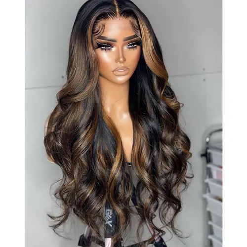 Jessie's Wig [Lea] Brown Highlights Glueless 13x5 Pre Cut Pre plucked HD Lace Frontal Wavy Wig Black Roots Human Hair  #SummerWins #DealsForYouDays