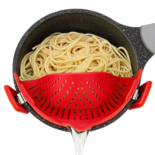 1 Piece Silicone Pot Filter Pasta Strainer with Adjustable Clips, Fruit Vegetable Food Strainer Kitchen Drain Sifter