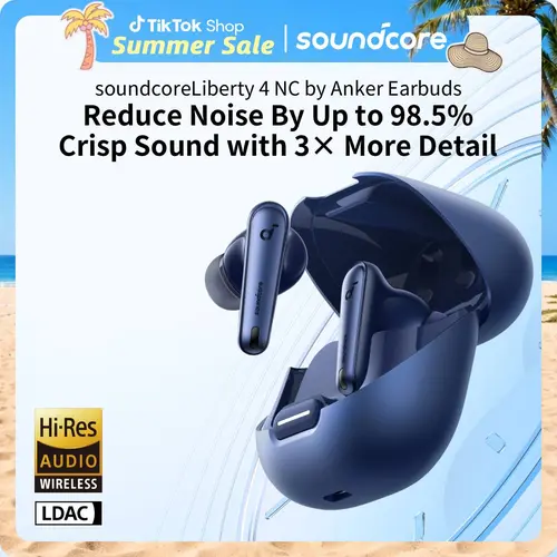 soundcore by Anker Liberty 4 NC Earbuds Wireless, 98.5% Noise Reduction Adaptive Active Cancelling, Hi-Res Sound, 50H Battery, Wireless Charging, Bluetooth 5.3, Compact Portable USB Rechargeable, Ideal for Commute #tiktokshopsummersale, Light Weight Earbu