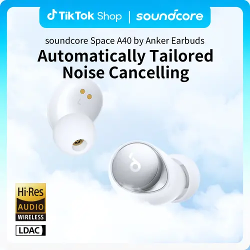 soundcore by Anker Space A40 Auto-Adjustable Active Noise Cancelling Wireless Earbuds, Reduce Noise by Up to 98%, 50H Playtime, Comfortable Fit, App Customization, Wireless Charge #tiktokshopsummersale,back to school,back to school haul