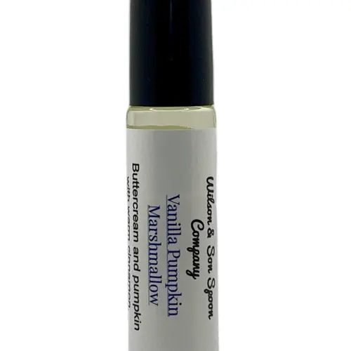 Vegan Vanilla Pumpkin Marshmallow Fragrance Body Oil Roll-On - 10 mL Glass Travel Size Bottle, Cinnamon-Infused Roasted Gourmand Aroma, Almond Oil Self Care Beauty Product, Cozy Vanilla Scents for Soft Skin On-the-Go Touch Up, Sweet