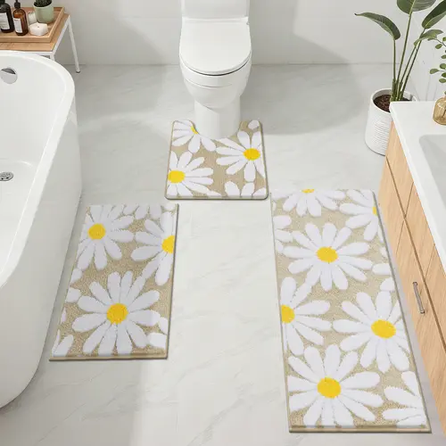 LOKHOM 3-Piece Microfiber Bath Rug Set - Multi-Size Soft Water Absorbent Mat, Non-Slip Backing, Machine Washable for Quick Refresh, Grey Curve, Farmhouse Home Supplies, Gift for Bathroom Use, Non Slip Mats, Kid‑Safe Plush Top