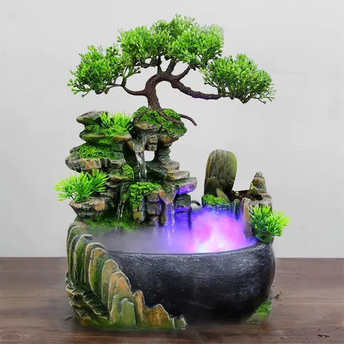 CNCEST Compact Desktop Resin Rockery Water Fountain with LED Lights - Traditional Fengshui Lifelike and Unique Decor, Aesthetic Room Decor, Decoration Items for Indoors, Coffee Shop, Home Office Gift