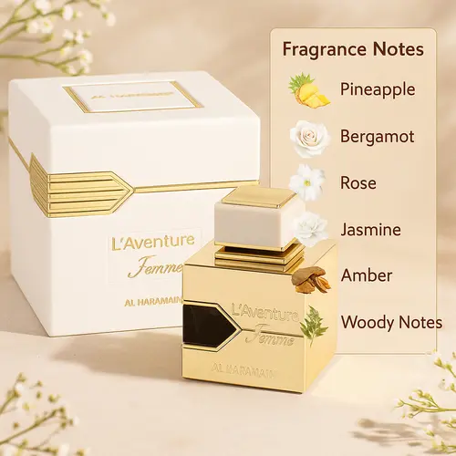 Al Haramain L'Aventure Femme3.33 oz EDP Spray Floral Citrus Sweet Fragrance with Pineapple Bergamot Rose Jasmine Amber Woody Notes Elegant Scent