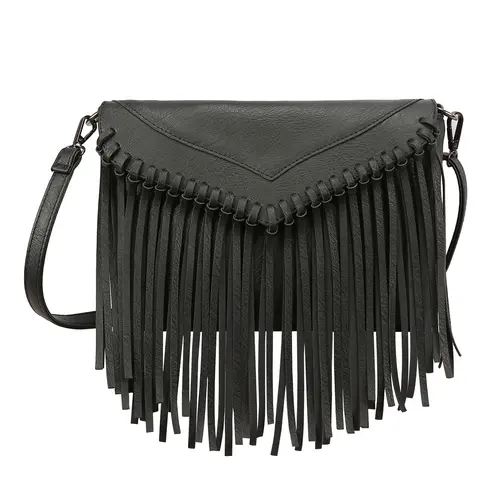 HDE Faux Leather Hobo Bag - Fringe Tassels, Small Vintage Bohemian Crossbody Purse, Adjustable Shoulder Bag, One Size, Clutch-Ready Use, Casual Wear Convertible Strap Women's Accessory