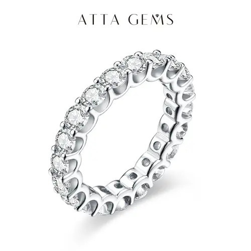 ATTAGEMS D Color VVS1 Round Cut 3.5mm Eternity Synthetic Moissanite Ring Band, Women's Engagement Ring, Wedding Band, Birthday Gift Accessories R053, Engagement Rings