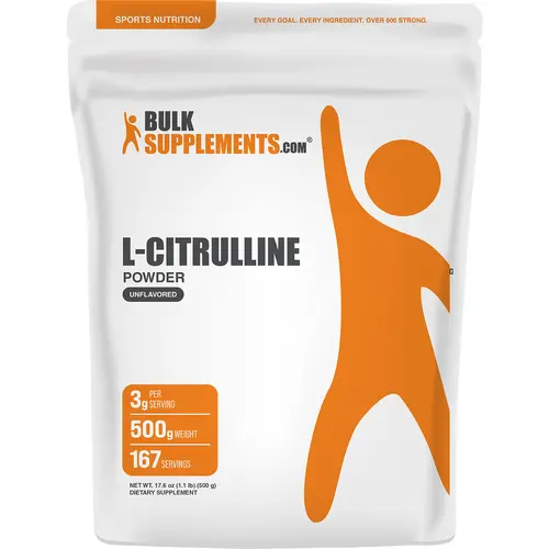 BulkSupplements L-Citrulline Amino Powder - Sugar-Free, Gluten-Free (GF) Fitness Support - Blood Flow, Exercise Performance Boost - 500g, 3g per Serving for Athletes, Bodybuilders, Endurance Needs, Blood Flow Supplements