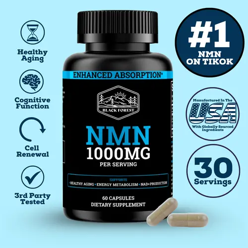 NMN Natural Dietary Supplement - 1000 mg Per Serving, Cellular Energy & NAD Support, BioPerine for Enhanced Absorption, 60 Vegan Capsules (Allergen & GMO-Free: Sugar, Gluten, Lactose Excluded)