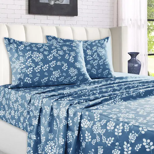 Lux Decor 4 Pc Floral Print Bed Sheets - Upto 16" Deep Pocket Sheets with Pillowcases - Elastic Fitting Comfy Breathable & Cooling Sheets - Floral King Bed Sheet Set - Hotel Luxury Sheets - Summer Gift
