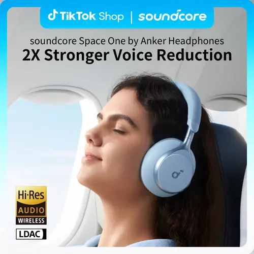 soundcore by Anker, Space One (Sky blue), Active Noise Cancelling Headphones, 2X Stronger Voice Reduction, 40H ANC Playtime, App Control, LDAC Hi-Res Wireless Audio, Comfortable Fit, Clear Calls, Bluetooth 5.3,back to school,back to school haul