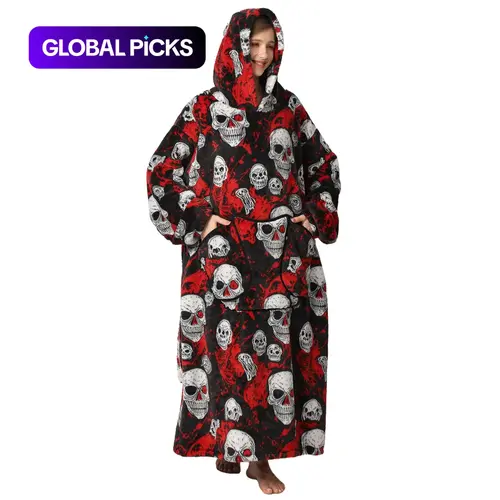 Msrlassn Oversized Hoodie Blanket for Women Men Adults Wearable Hooded Sweatshirt Pullover, 1 Pcs Wearable Blankets Hoodie Super Soft Warm Cosy Sweatshirt with Big Pocket Halloween Summerween Gift