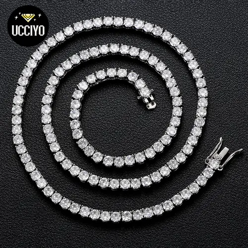 UCCIYO 3mm 925 Sterling Silver 4-Prong Inlaid Stones Synthetic Moissanite Tennis Chain Necklace, Unisex Hip Hop Rap Trend Gift for Party Wear【#N11】
