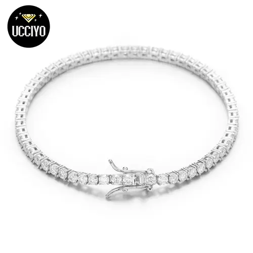 UCCIYO 925 Sterling Silver Round D Color VVS Moissanite Tennis Bracelet, Exquisite Trendy Pretty Bracelet for Adults, Shiny Chain Jewelry for Engagement Christmas Gift TQB02, Exquisite Trendy Bracelet, 4Mm, 3Mm