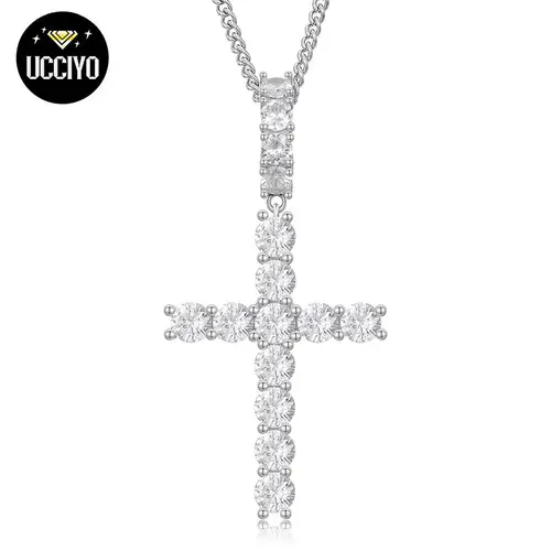 UCCIYO Cross Pendant P66 S925 Sterling Silver Inlaid Synthetic Moissanite Cross Pendant Necklace Suitable for Men and Women Hip Hop Exquisite Jewelry Gift summerwins【#P66】