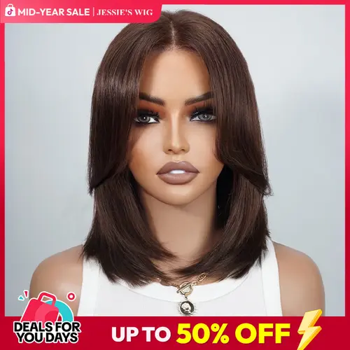 Jessie's Wig Wear and Go Glueless Curtain Bangs Wig Short Layered Bob Wig Italian Bob Hairstyle Skip Salon 7X5 Bob Cut  Human Hair Wig With Bangs For Women  #SummerWins #DealsForYouDays