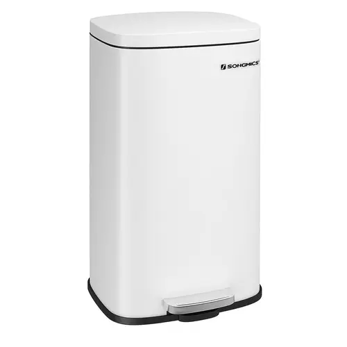 SONGMICS HOME 8 Gal (30L) Rust-Resist Steel Slim Kitchen Trash Can with Lid - Trash Cans for Kitchen, Indoor Use, Soft-Close Step-On Pedal, Odor-Sealing Containment, Removable Inner Bucket, 2-Way Lid Open, Hidden Conveniences