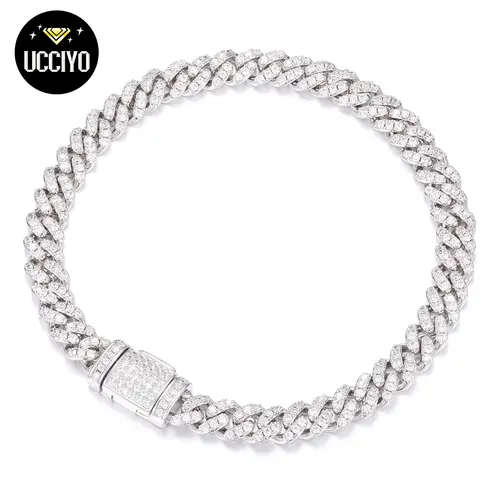【#B26】UCCIYO 8mm Hip Hop Rock Solid 925 Sterling Silver Created Synthetic Moissanite Cuban Bracelets For Men Women Fine Jewelry【#B26】