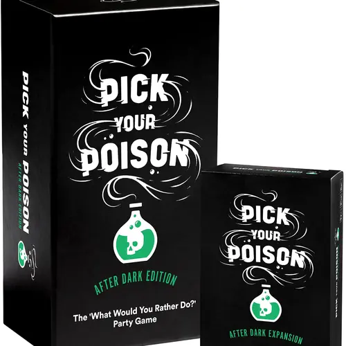 Pick Your Poison After Dark + Expansion Set Party Game - The “What Would You Rather Do?” Adult Card Game for White Elephant Parties, Stocking Stuffers + Board Games Night with Friends