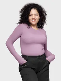 PUMIEY Long Sleeve Basic Tee Women's Crew Neck Slim Fit Tops Streetwear Minimalist Double Layer Compression Tee Casual Cloud Going outfits Office Outfits Women Elegant Classy tops Cute Fall outfits Summervibes summerwins