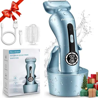 Akunbem Electric Shaver for Women Best Electric Razor for Womens Bikini Legs Underarm Public Hairs Rechargeable Trimmer with Detachable Head Cordless Wet Dry Use Precise Safe Christmas Gift New Year Gift Shaving Waterproof