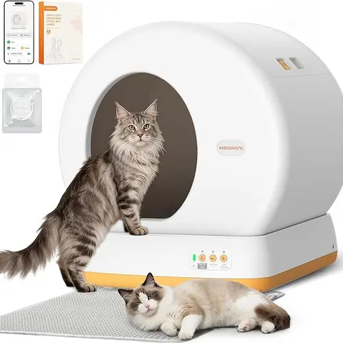 Meowant SC01 Large 57.6L Automatic Litter Box - Self-Cleaning, Clay-Based, Odor Control, Quiet Operation, App-Controlled, Auto-Safe Stop, Pee Guard, Mat, Liner Included, Safety Guaranteed for Multi-Pet Use, Self Cleaning Litter Boxes,back to school