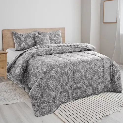 LDC LUX DECOR COLLECTION 5Pc Reversible Bed Comforter Set - Breathable Bedding Set, Soft Fluffy All-Season Down Alternative Queen Comforter with Duvet Insert & Pillow Shams