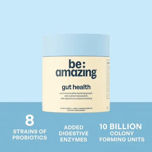 Be Amazing Gut Health Probiotic Supplement - 1-Cap Daily Ease, Digestive Enzymes, Immunity Boost, Weight Management, Hair Growth Support, Gut Support for Men & Women