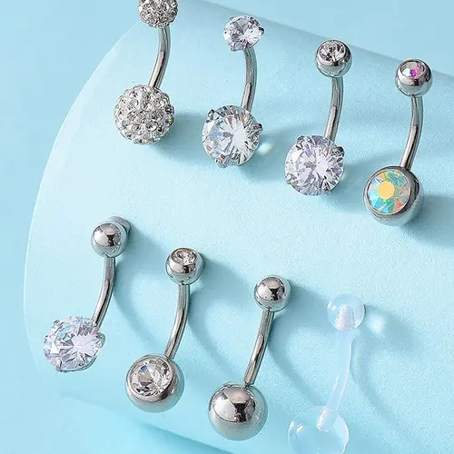 Women's Rhinestone Belly Rings Set, Clip Belly Piercing, Navel Ring, Belly Button Jewelry, Elegant Copper and Artificial Zircon Material Design, Plain Pattern Body Piercings Jewelry Accessories for All Seasons Body Jewellery