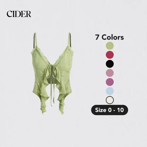 Cider Lace Ruffle Hem Knotted Knit Crop Top SummerWins SummerFinds
