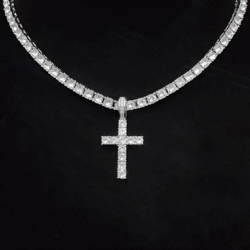 Unisex Easter Rhinestone Cross Pendant Necklace, Hip Hop Necklace, Fashion Elegant All-match Stainless Steel Jewelry Accessories, Chain Necklace, Costume Jewelry Necklace, Cross Necklaces, Cross Chain Design, Alloy Necklace
