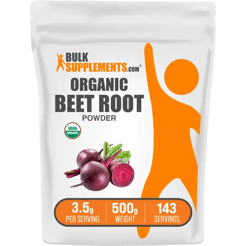 BULKSUPPLEMENTS.COM Organic Pure Beet Root Powder - Sugar Free, Gluten Free, Unflavored Dietary Vitamin Drink Mix - 500g, 3.5g/Serving - Nitrates for Flow, Energy Boost, Circulation & Heart-Flow Support - All Natural, No Added Sugar