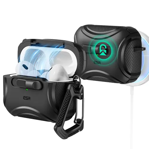 ESR Cyber Filcklock Case for AirPods 5/4 & AirPods Pro (3rd/2nd/1st Gen), MagSafe Protective Case, Drop-Proof Lock, Easy-Open Design, Cyber Series