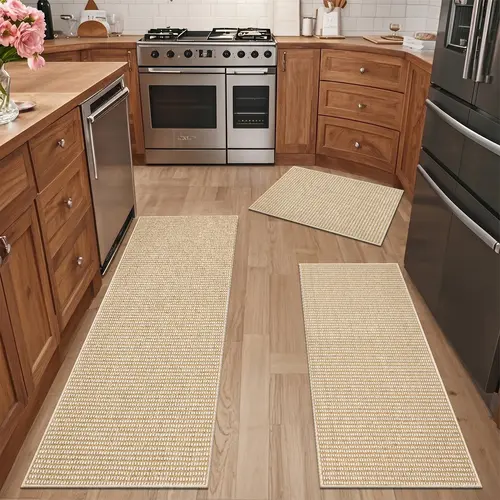 LOKHOM 3-Piece Solid Kitchen Area Rug Set - Non-Slip Backing Keeps Steps Steady, Absorbent, Stain-Resistant Runner, Washable Kitchen Rugs, Ideal for Laundry & Sink