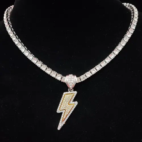 Y2K Trendy Rhinestone Lightning Shaped Pendant Chain Necklace for Men & Women, Hip Hop Street Jewelry As Gift, Fashion Cute Jewelry for Daily Outfit, Zinc Alloy Craftsmanship