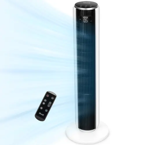 Levoit Classic 36-Inch Tower Cooling Fan for Bedroom, 25ft/s Velocity, 28dB Whisper-Quiet Bladeless Design, 90° Oscillating Pedestal Fan, 5 Speeds, 4 Modes, with Remote Control, Fans,dorm essentials,home essentials