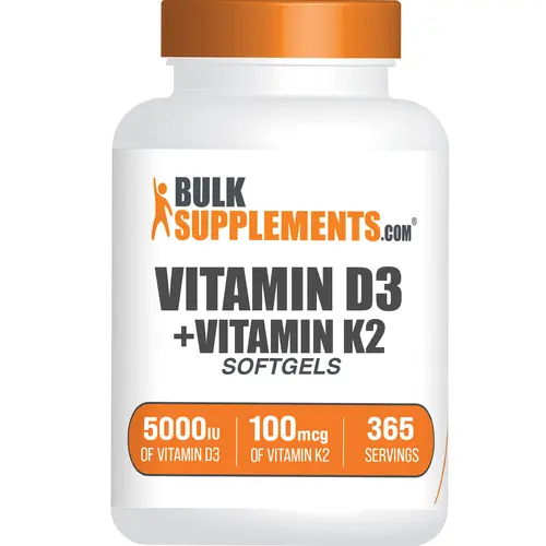 BulkSupplements - Vitamin D3 + Vitamin K2 Softgels - Healthy Bones - Immune - 365 Softgels - 100mcg Vitamin K2 per Serving