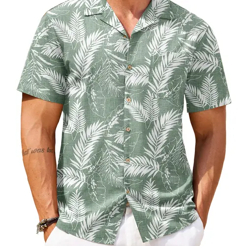 New York Fashion Week Men's Cotton Linen Tropical Holiday Beach Shirt Classic Floral Menswear Top Overall Collar Casual Shortsleeve