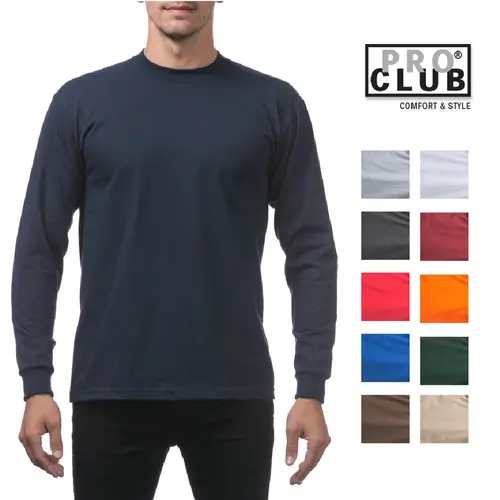 PROCLUB Men's Heavyweight Long Sleeve T Shirts PRO CLUB Casual Long Sleeves T Shirt Cotton Tee Plain Cotton Hip Hop Harem Big Tall (S to 5XLT)