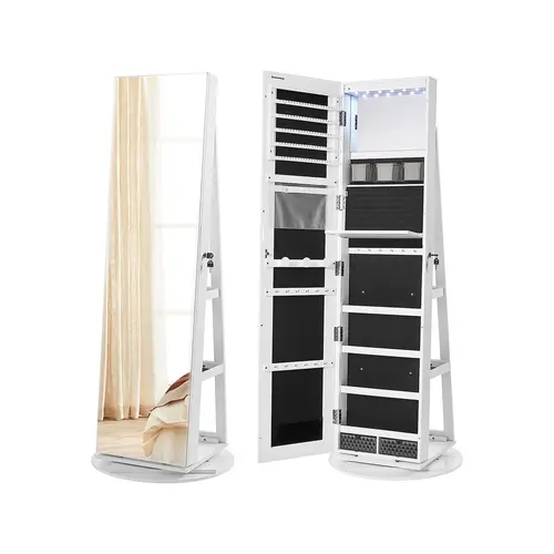 SONGMICS Modern Jewelry Cabinet Cupboard Furniture - Wall/Door Mount, Key Lock, Wide Mirror for Full-Face Checks, 21.8lb MDF Wood Unit, Hidden Organizer, Velvet Finish, LED Lighting, Ample Space Sorts Daily Jewelry, Home Makeup Aid