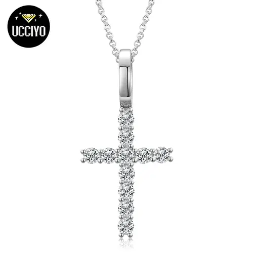 UCCIYO P71 Unisex S925 Sterling Silver Chain with Cross Pendant, High-Quality D Color Synthetic Moissanite (Synthetic Diamond), Casual Daily Moissanite Jewelry, Anniversary Gift【#P71】