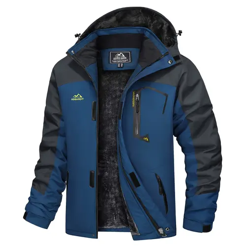 MAGCOMSEN Men's Fitted Winter Waterproof High Neck Ski Hiking Jacket - Mensfashion Clothes, Polyester Clothing Sportswear, Detachable Storm Hood, Warm Fleece, Multi-Pockets, Wind-Resistant Zip, for Fishing, Outdoor Travel