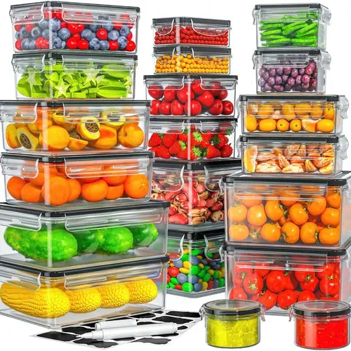 AISOON Reusable BPA-Free Plastic Airtight Food Storage Containers Set (40 PCS: 20 Square/Round/Rectangular, 20 Lids, 85Oz) - Leak-Proof, Stackable Lunch Container, Washable, Freezable, Microwave-Safe Kitchen Organization, Polypropylene
