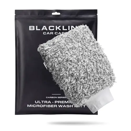 BLACKLINE Premium Microfiber Wash Mitt, Auto Wash Accessories - 70/30 Microfiber Blend, Edgeless Design, Elastic Cuff, 9x11 in, Absorbs Soap for Scratch-Free Car Washing