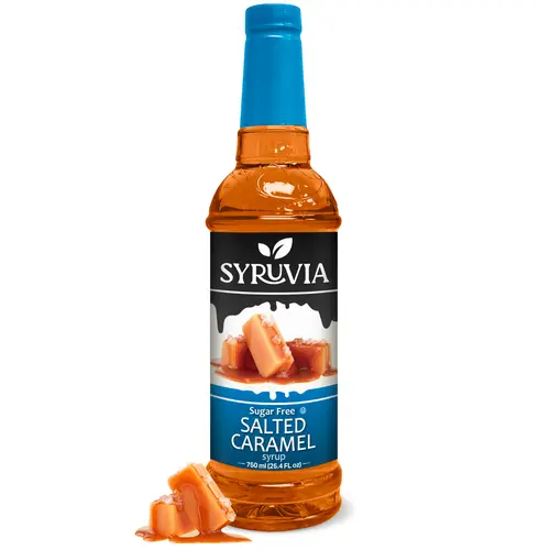 Syruvia Sugar-Free Salted Caramel Syrup, 25.4 fl oz Plastic Bottle - Premium 0-Calorie Kosher Gluten-Free Coffee Flavoring for All Ages, 36 Months Shelf Life, Ideal for Drinks & Desserts Beverage